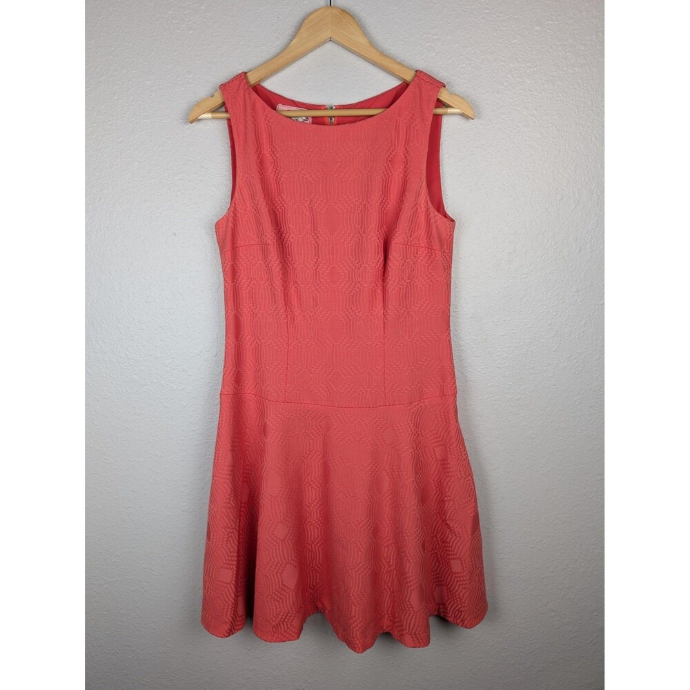 Phoebe Couture Dress Womens 8 Pink Coral Textured Sleeveless Fit Flare Party